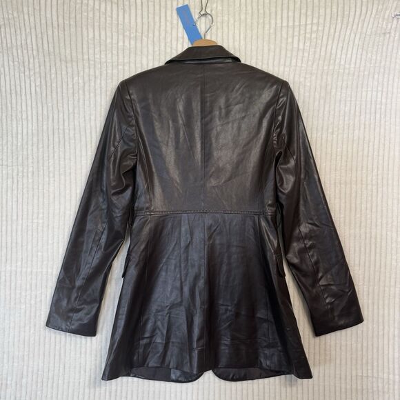 NWT Into Bliss Brown Button Up Leather Jacket Blazer Size S - Picture 2 of 9